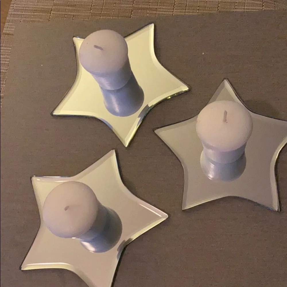 3 STARS. MIRRORED for candles, art. Add some Pop!